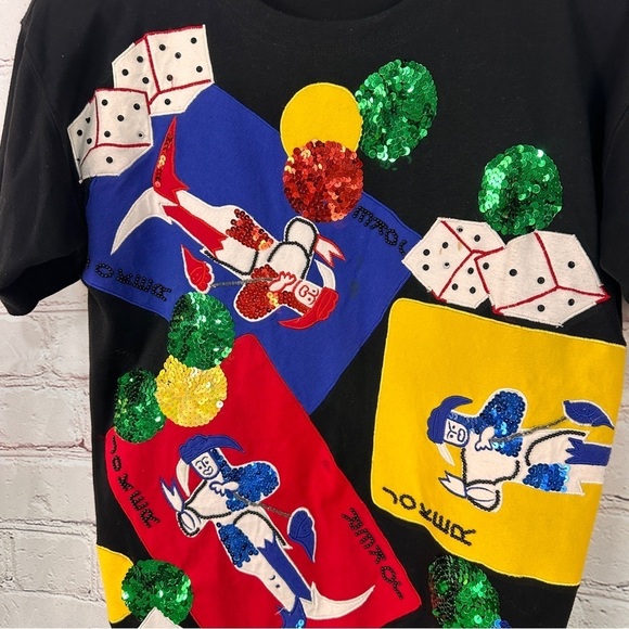 Vintage Black casino top size medium jester bling shiny Marisa Christina poker - Picture 4 of 10